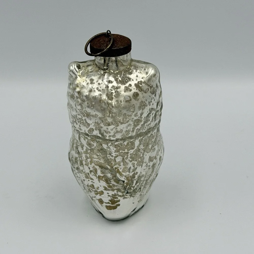 Silver Mercury Glass Style Owl Christmas Ornament 4